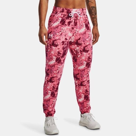 Under Armour 1373040 669 Women's Sz XL Pink Tie Dye Rival Terry Print Joggers - Picture 1 of 11